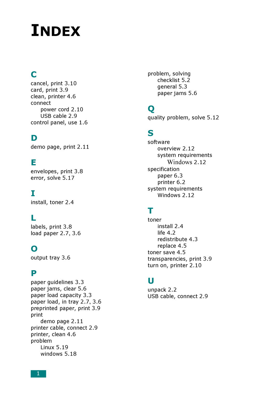 Xerox 3117 manual Index 