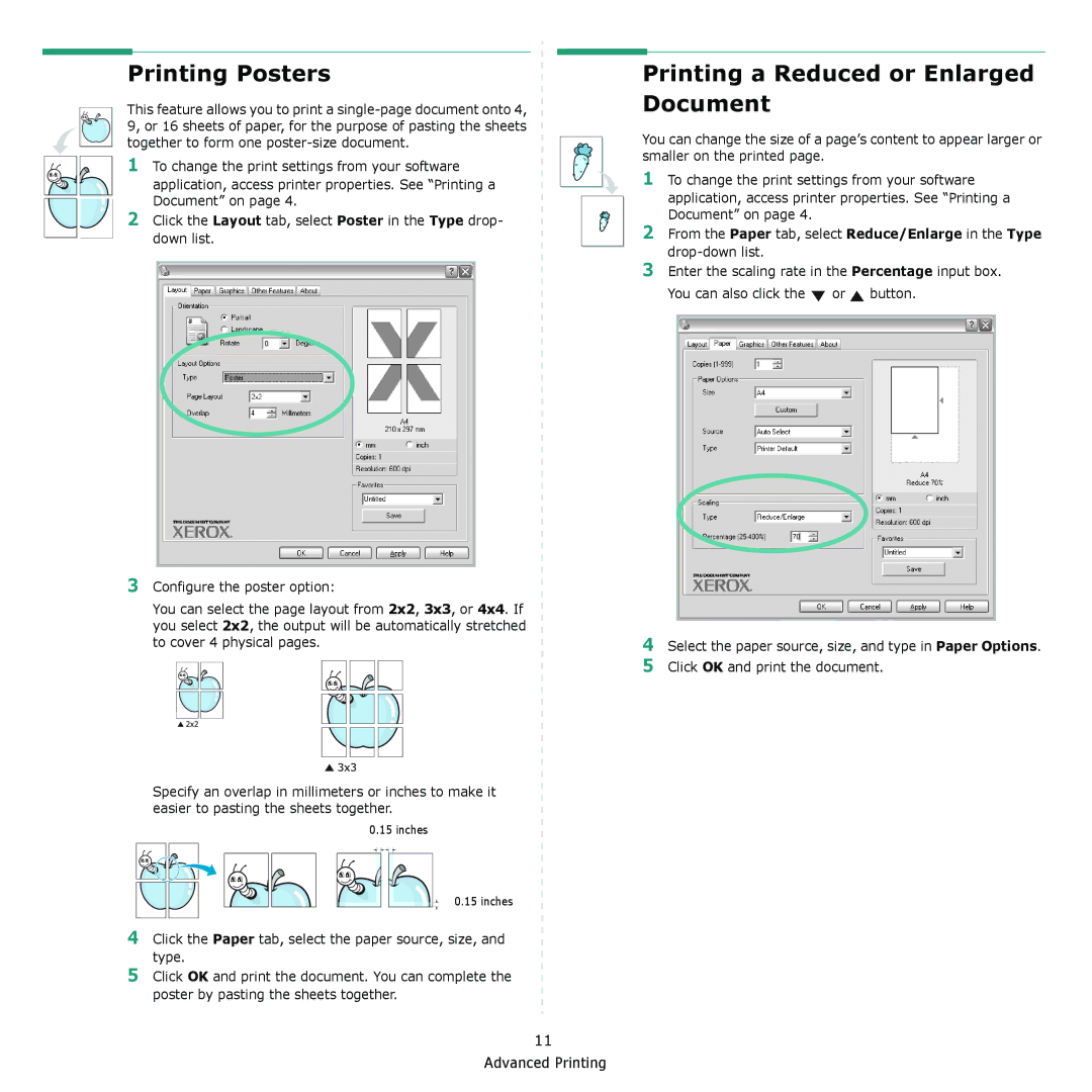 Xerox 3117 manual Printing Posters, Printing a Reduced or Enlarged Document 