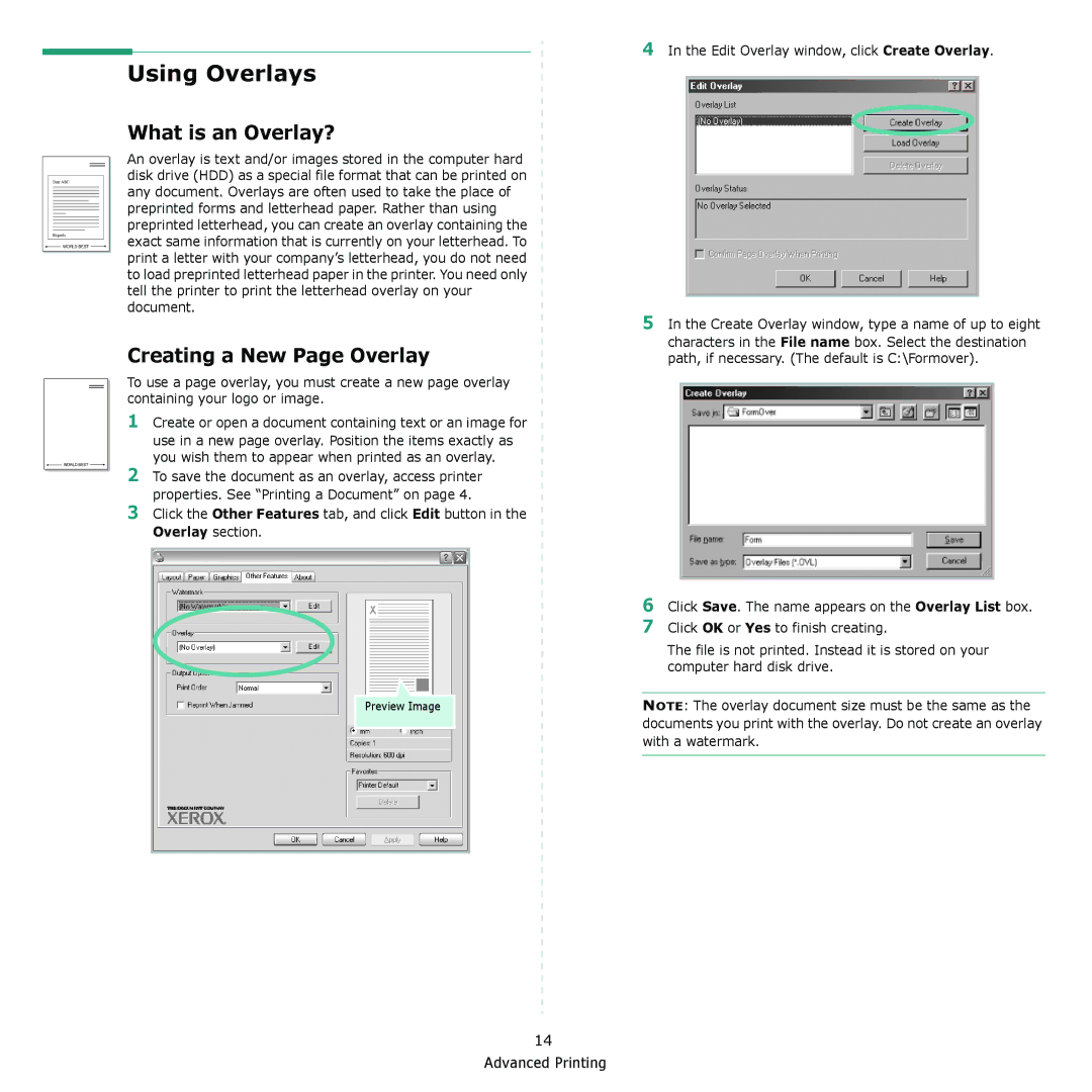 Xerox 3117 manual Using Overlays, What is an Overlay?, Creating a New Page Overlay 