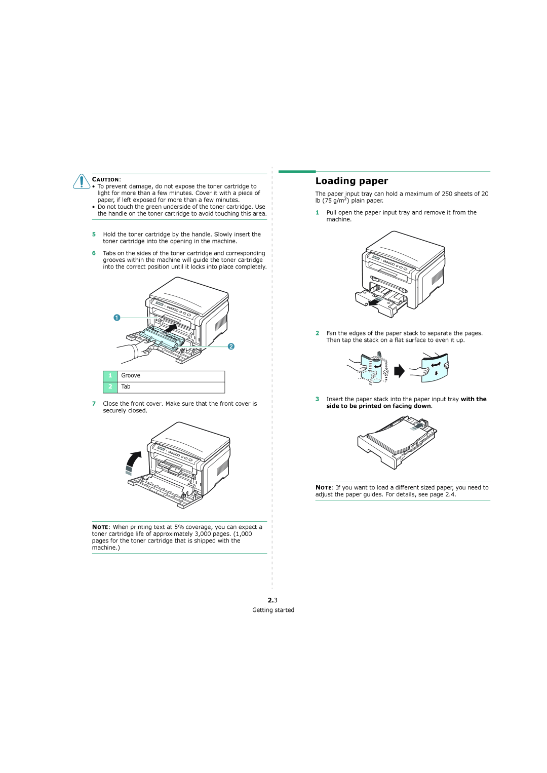 Xerox 3119 manual Loading paper 