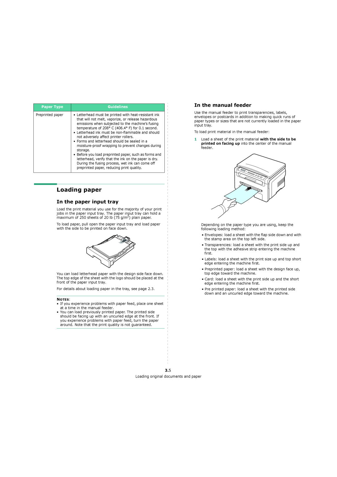Xerox 3119 Loading paper, In the paper input tray, In the manual feeder 