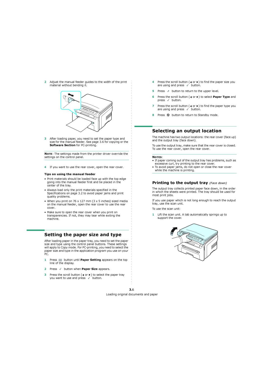 Xerox 3119 manual Selecting an output location, Setting the paper size and type, Printing to the output tray Face down 