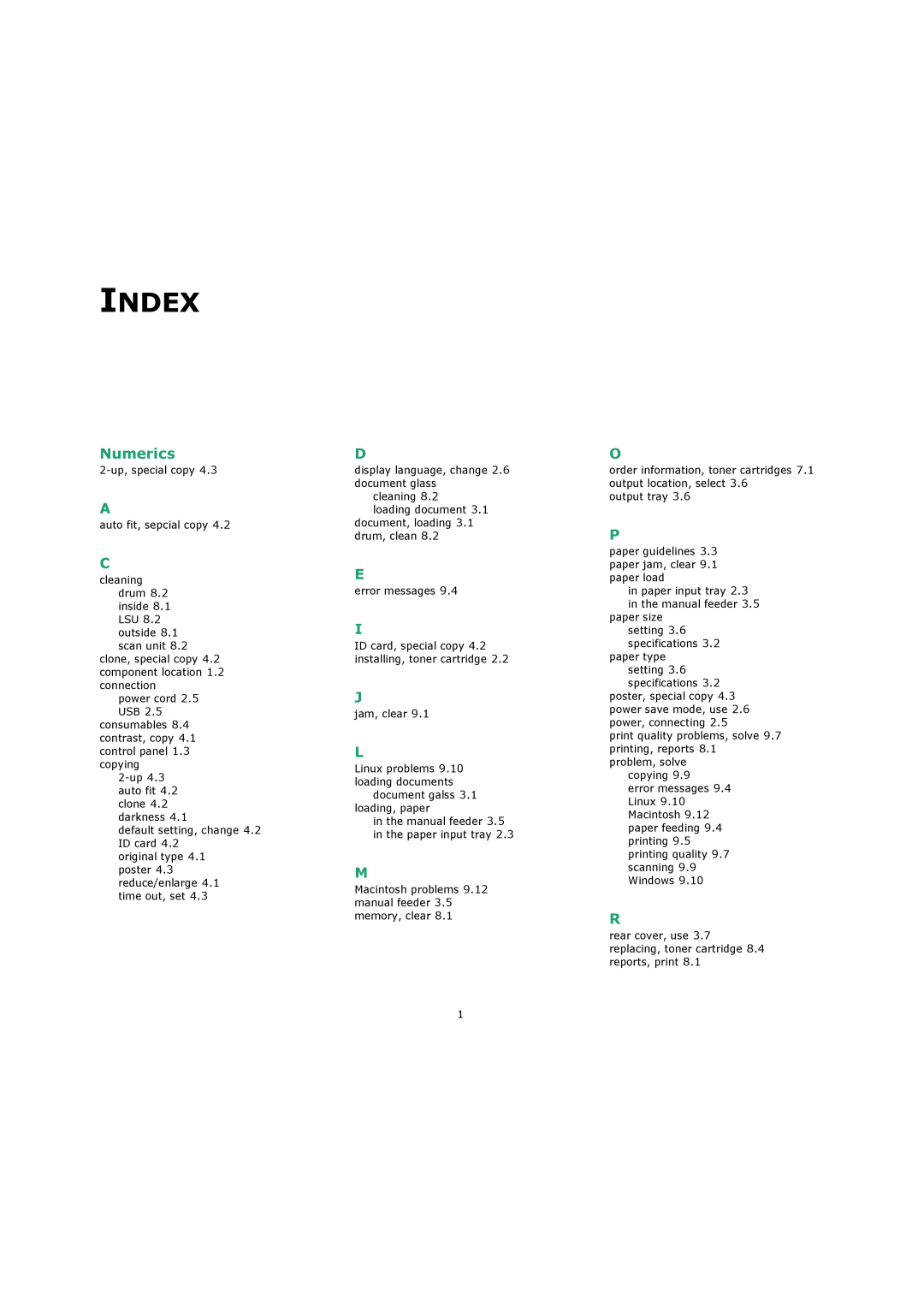Xerox 3119 manual Index 