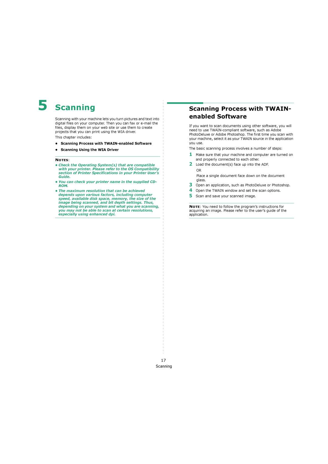 Xerox 3119 manual Scanning Process with TWAIN- enabled Software, •Scanning Process with TWAIN-enabledSoftware 