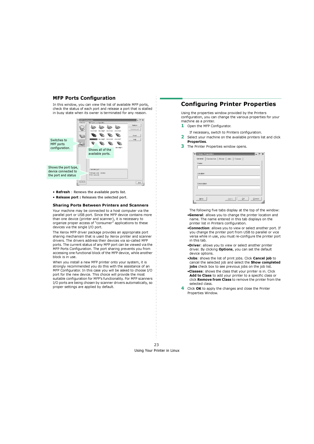Xerox 3119 manual Configuring Printer Properties, MFP Ports Configuration 