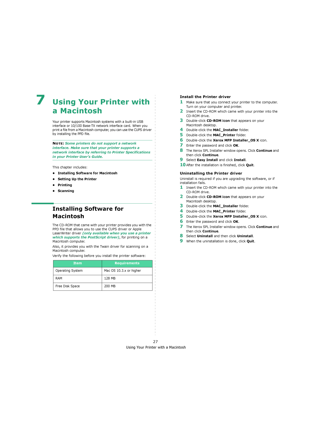 Xerox 3119 manual Using Your Printer with a Macintosh, •Installing Software for Macintosh 