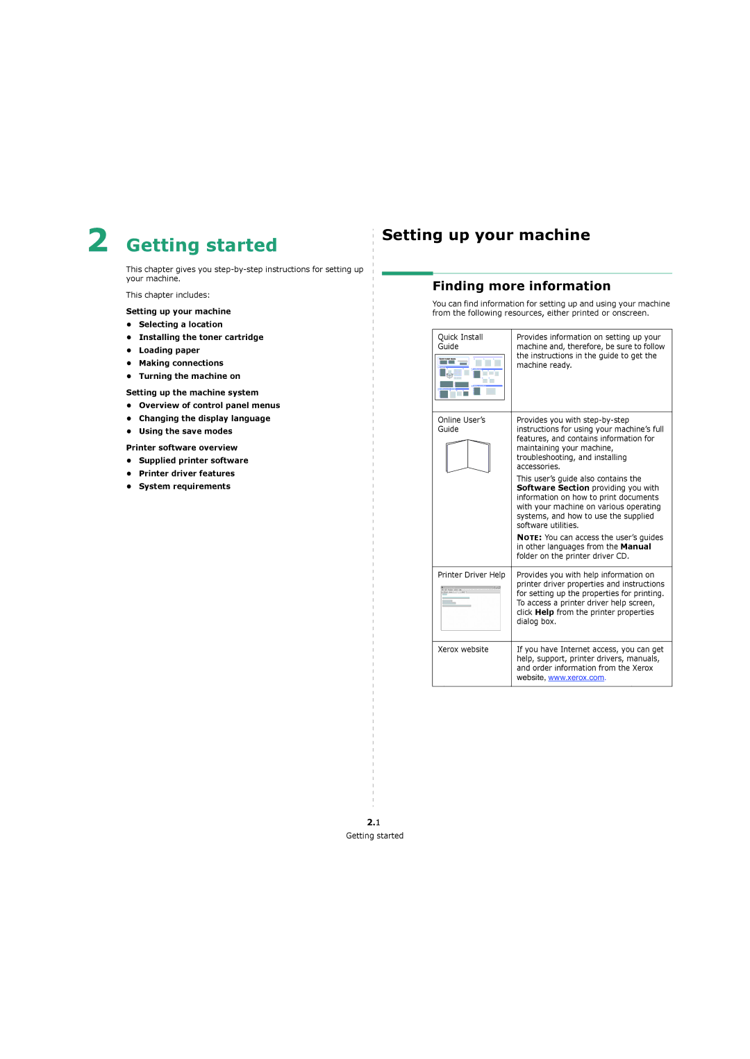 Xerox 3119 manual Getting started, Finding more information 