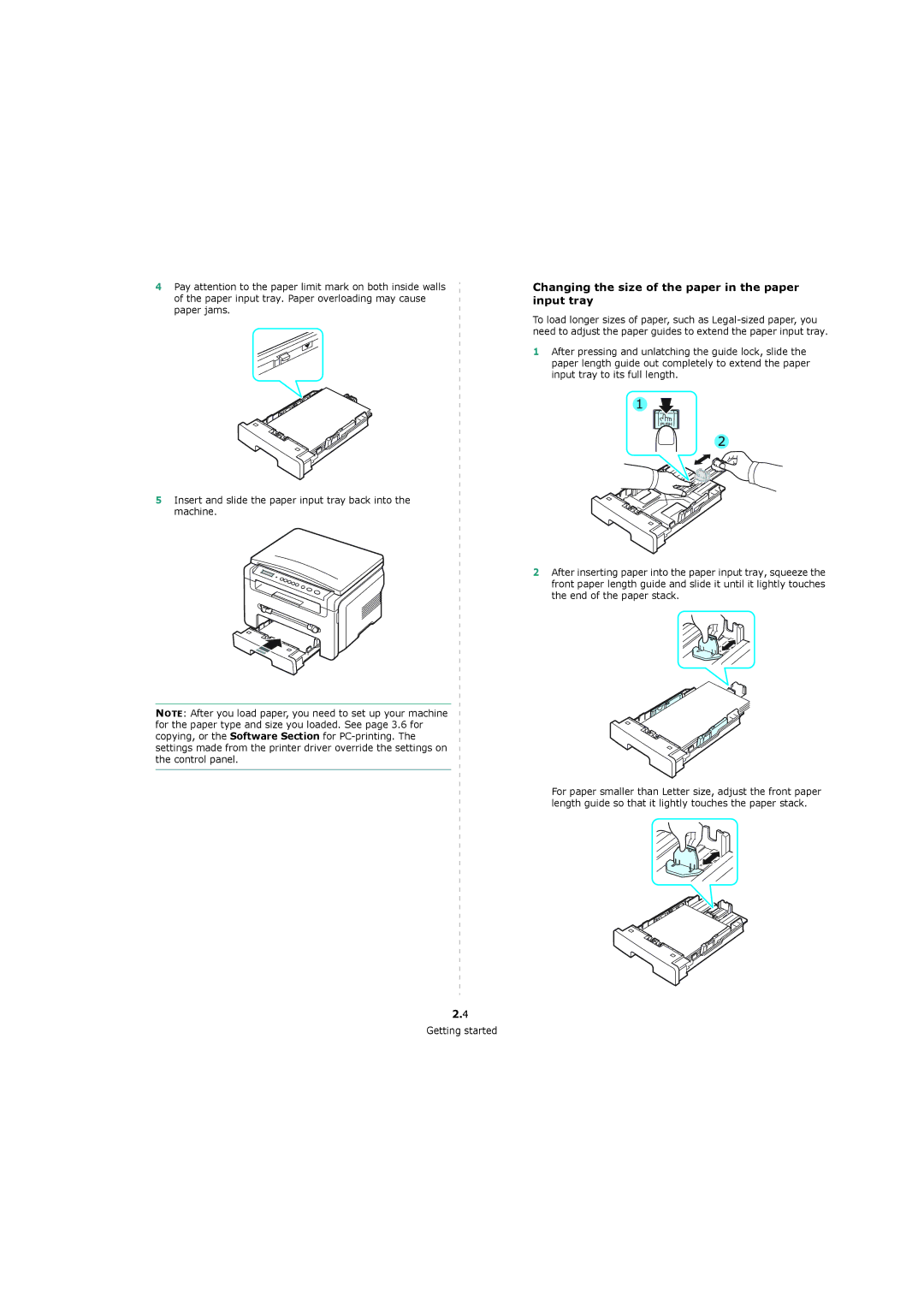 Xerox 3119 manual Changing the size of the paper in the paper input tray 