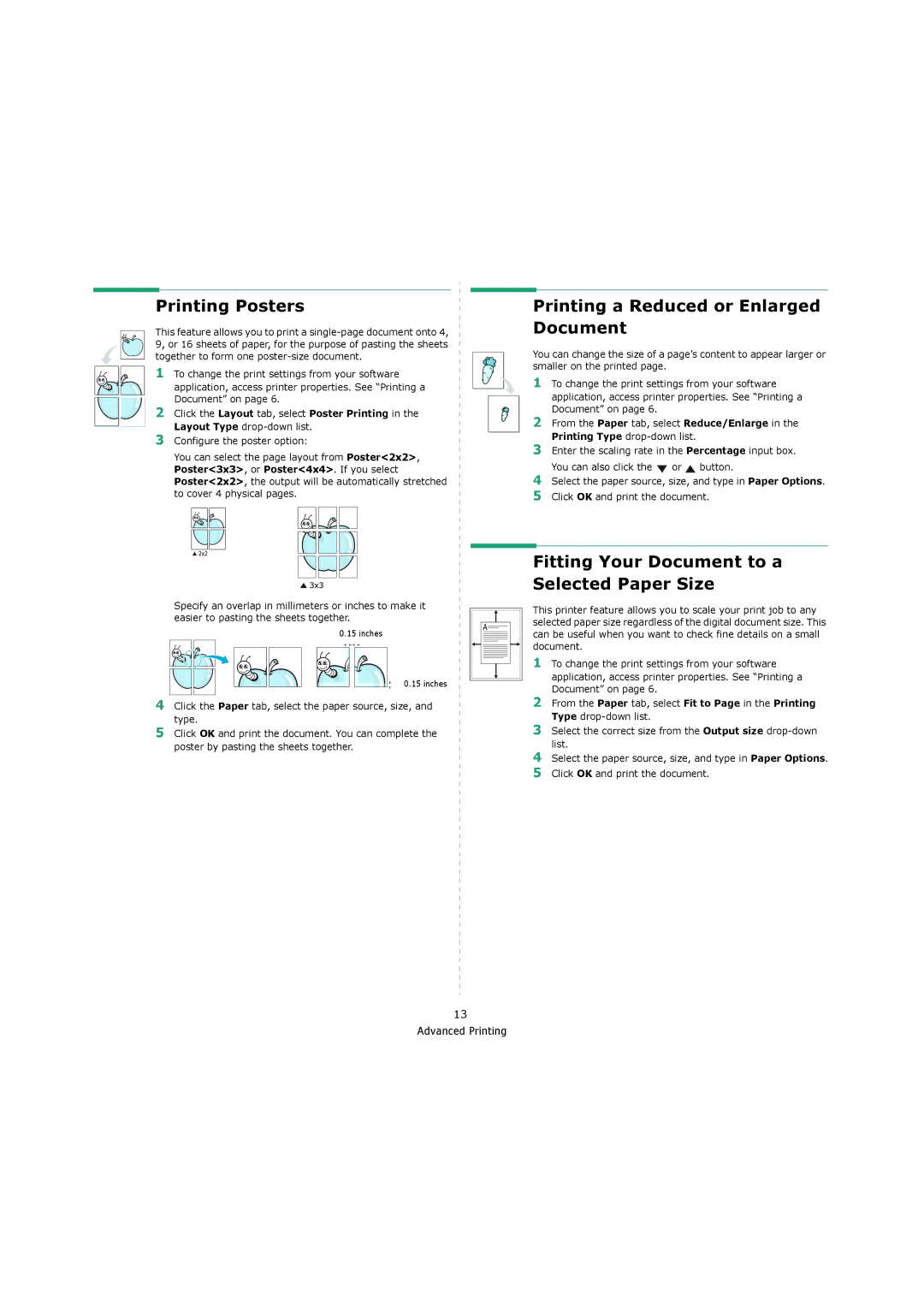 Xerox 3119 manual Printing Posters, Printing a Reduced or Enlarged Document, Fitting Your Document to a Selected Paper Size 