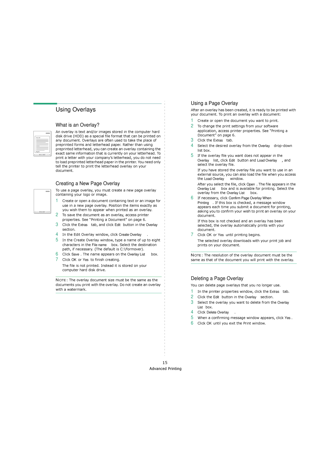 Xerox 3119 Using Overlays, What is an Overlay?, Using a Page Overlay, Creating a New Page Overlay, Deleting a Page Overlay 