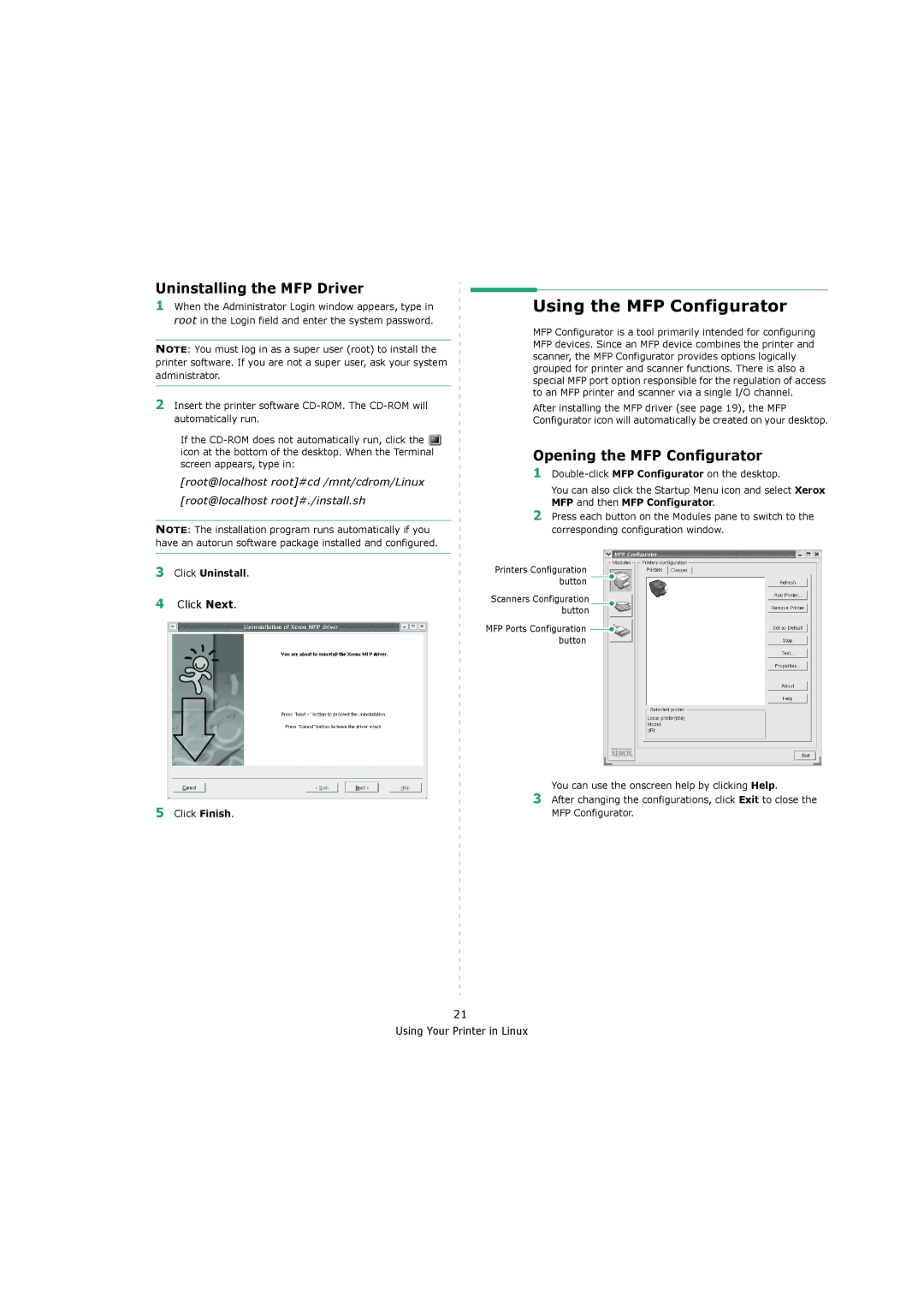 Xerox 3119 manual Using the MFP Configurator, Uninstalling the MFP Driver, Opening the MFP Configurator, Click Uninstall 