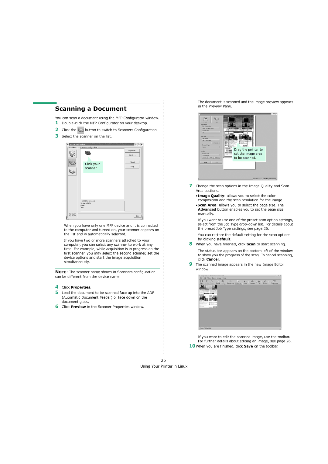 Xerox 3119 manual Scanning a Document, Click Properties, 10When you are finished, click Save on the toolbar 