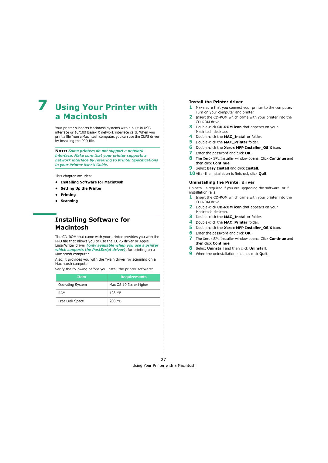 Xerox 3119 manual Using Your Printer with a Macintosh, Installing Software for Macintosh, Install the Printer driver 