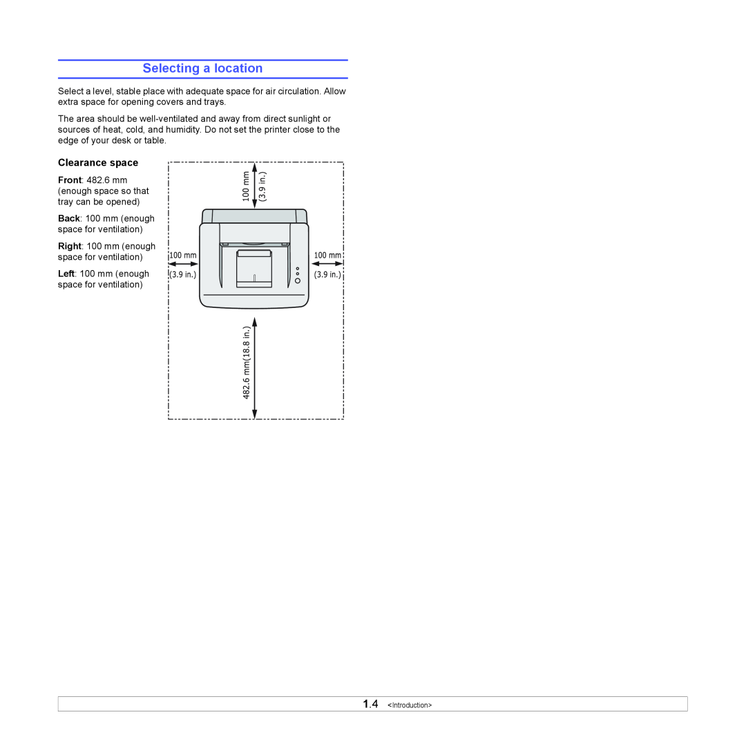 Xerox 3124 manual Selecting a location, Clearance space 