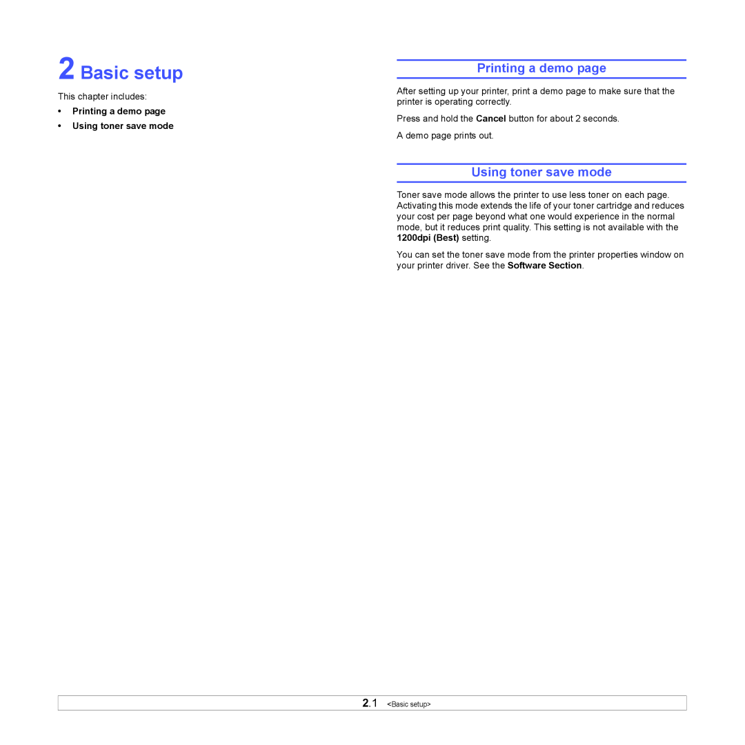 Xerox 3124 manual Basic setup, Printing a demo page, Using toner save mode 