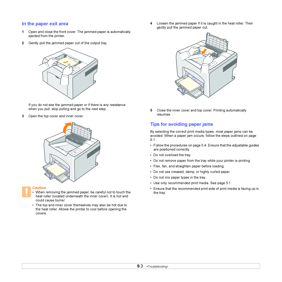 Xerox 3124 manual In the paper exit area, Tips for avoiding paper jams 
