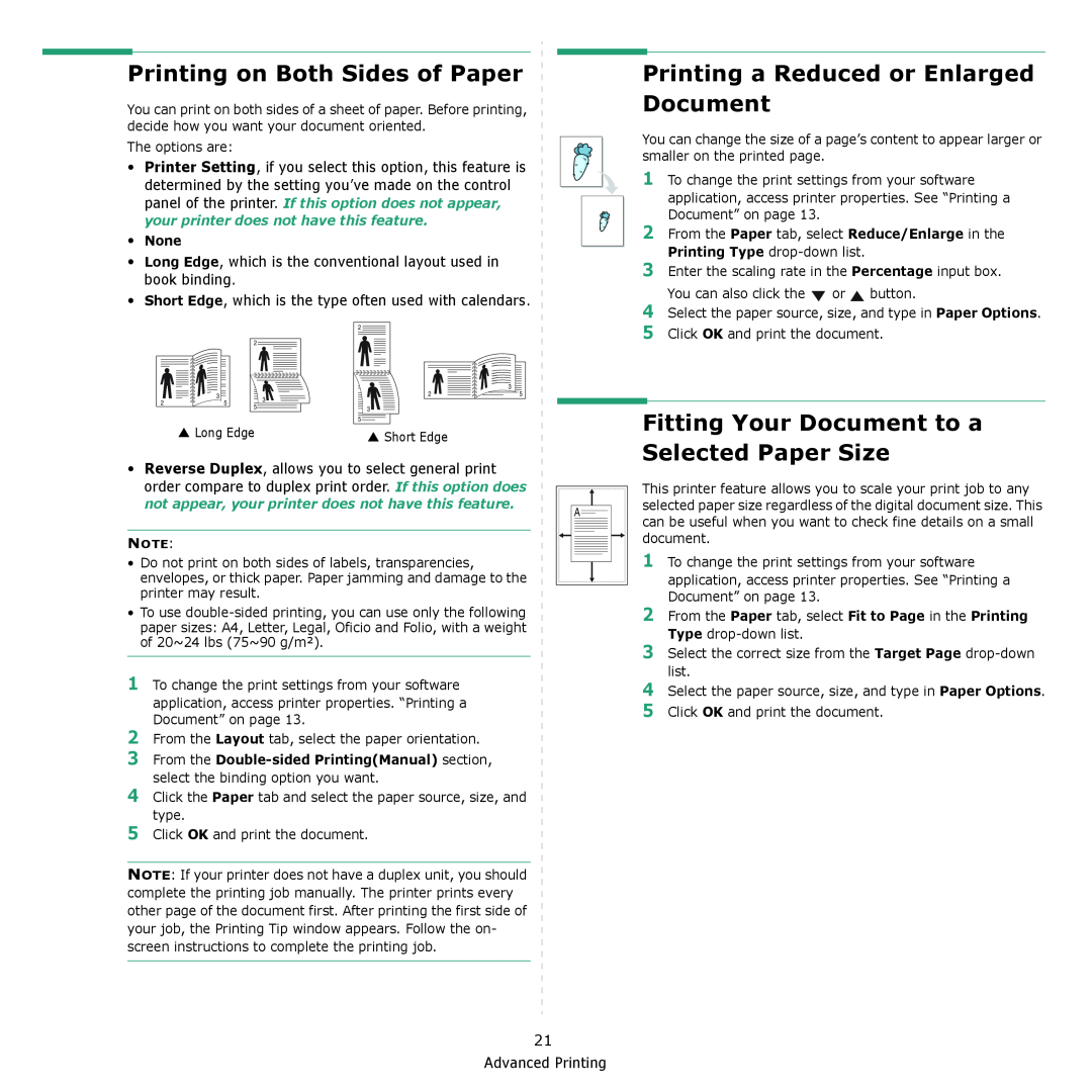 Xerox 3124 manual Printing on Both Sides of Paper, Printing a Reduced or Enlarged Document, None 