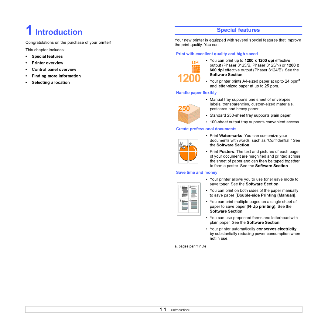 Xerox 3124 manual Introduction, Special features, Software Section 