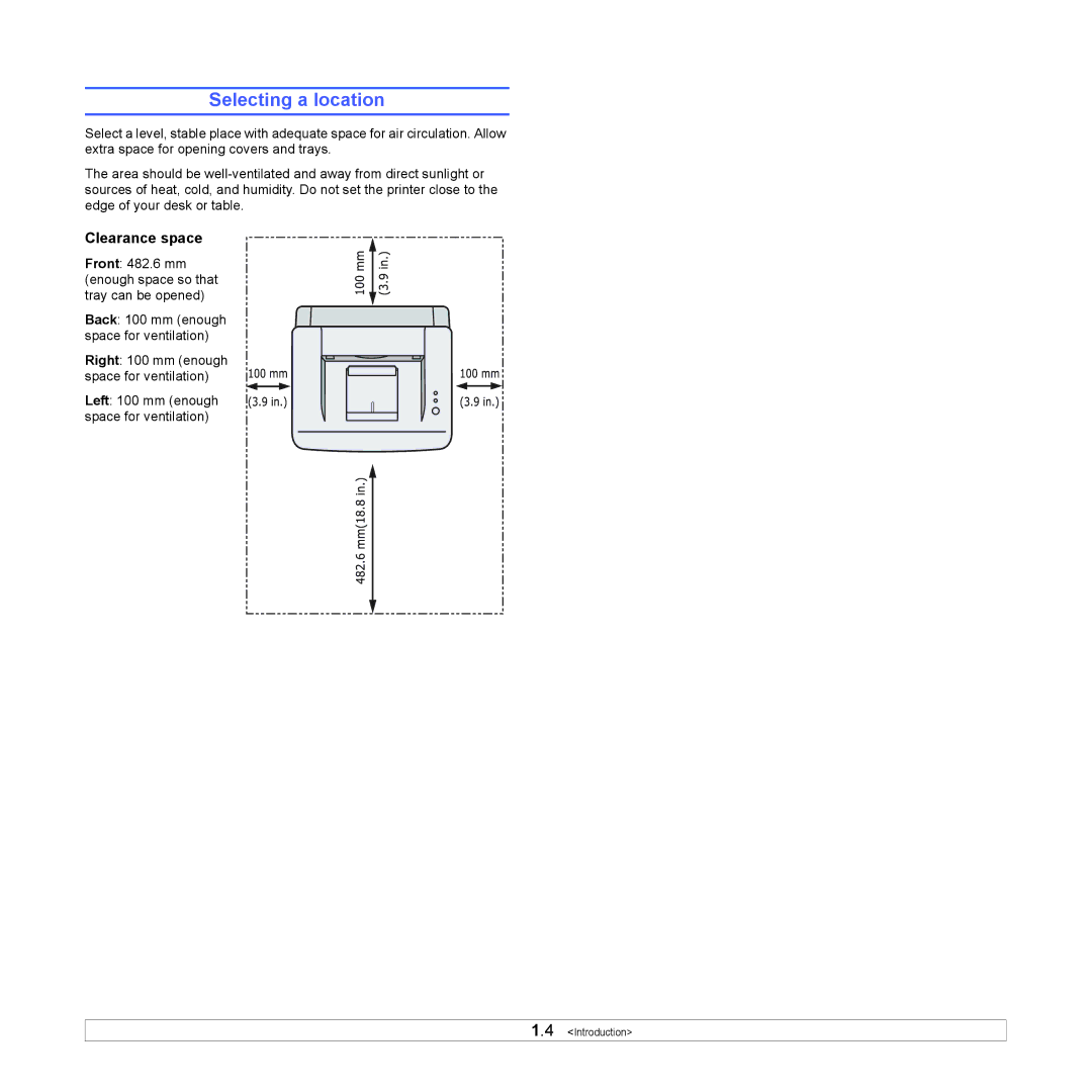 Xerox 3124 manual Selecting a location, Clearance space 