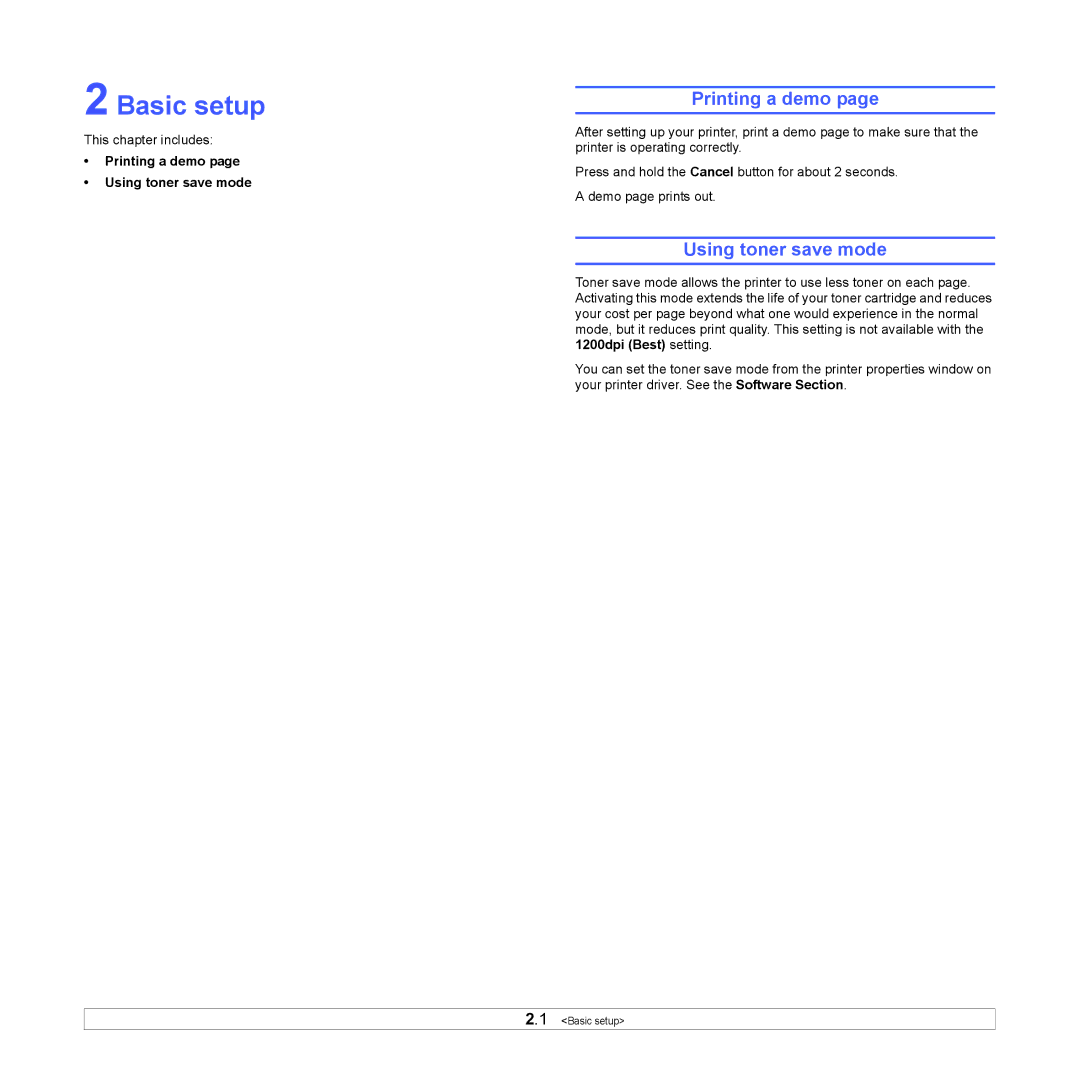 Xerox 3124 manual Basic setup, Printing a demo Using toner save mode 