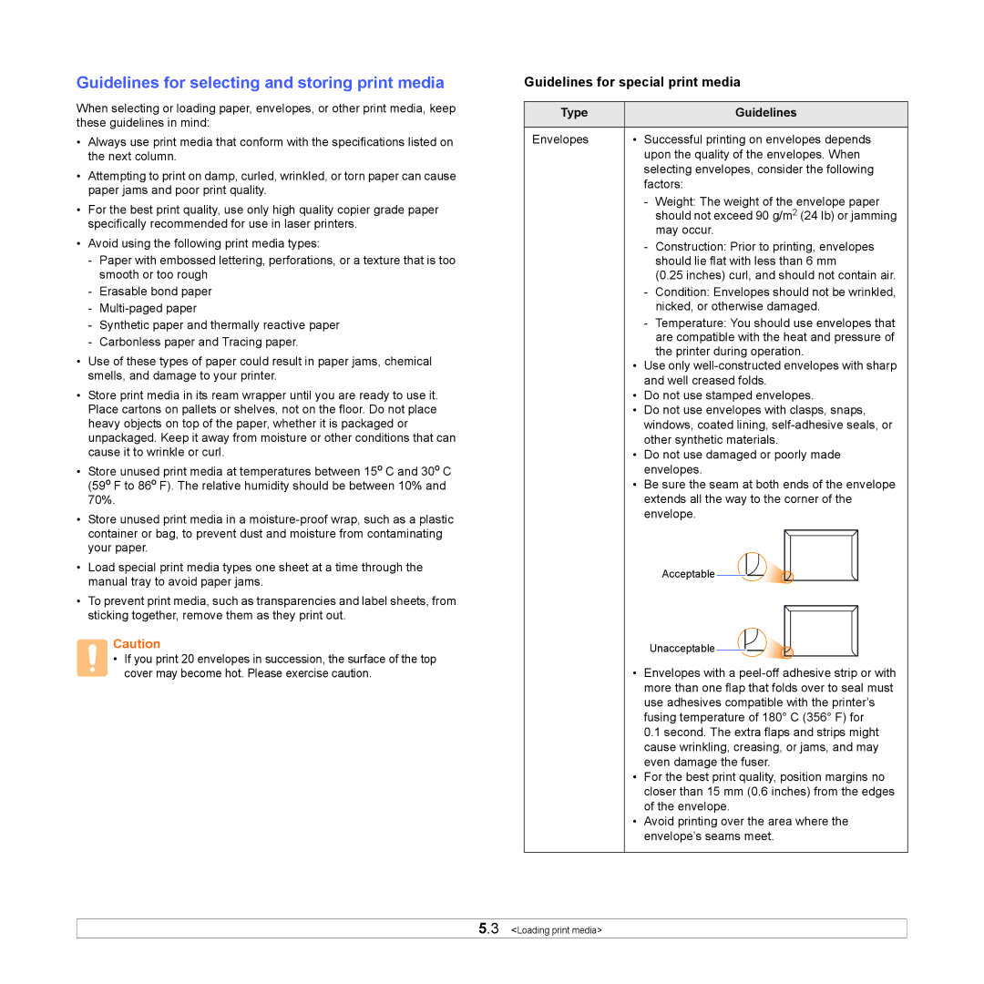 Xerox 3124 manual Guidelines for selecting and storing print media, Guidelines for special print media, Type Guidelines 