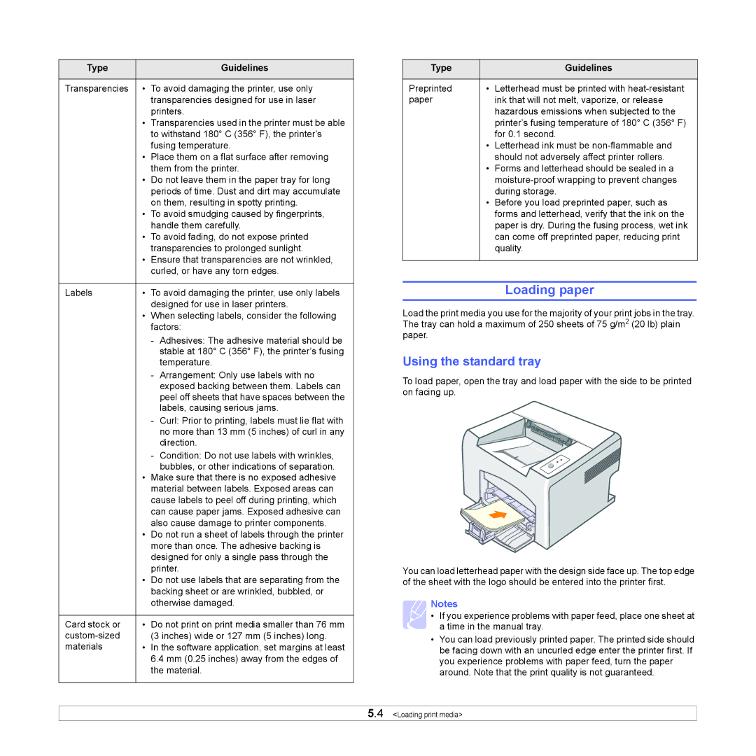 Xerox 3124 manual Loading paper, Using the standard tray 