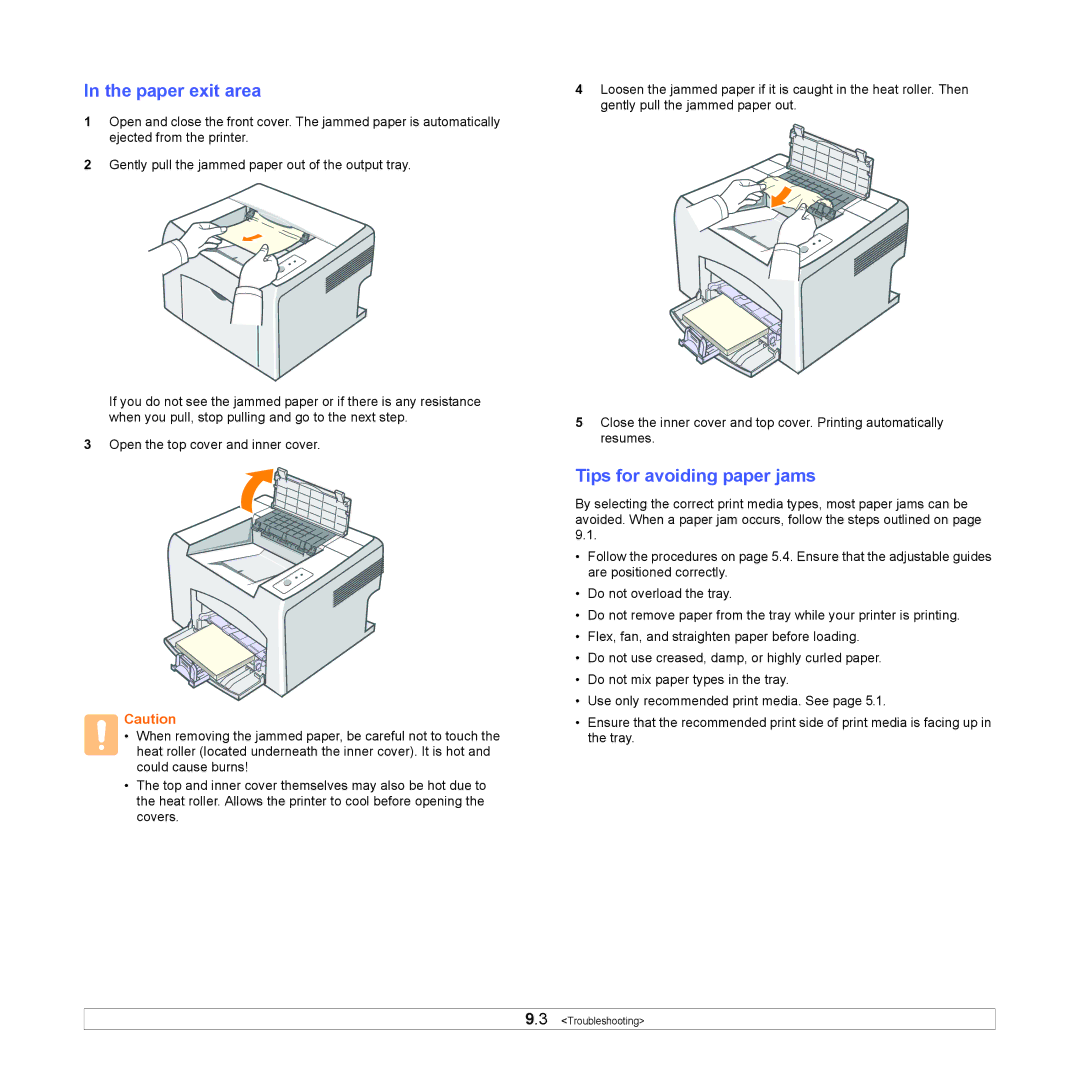 Xerox 3124 manual Paper exit area, Tips for avoiding paper jams 