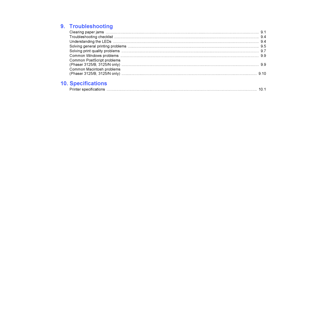 Xerox 3124 manual Troubleshooting, Specifications 