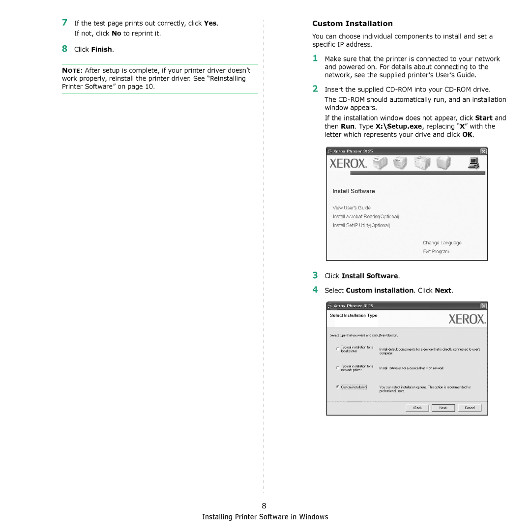 Xerox 3124 manual Custom Installation 