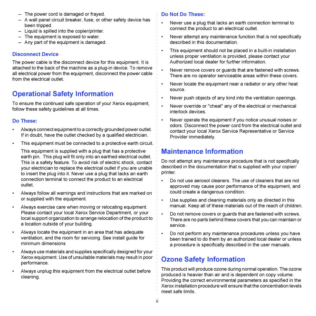 Xerox 3124 manual Operational Safety Information 