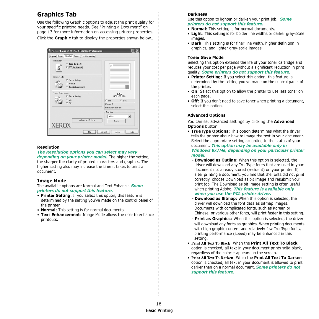 Xerox 3124 manual Graphics Tab, Image Mode 