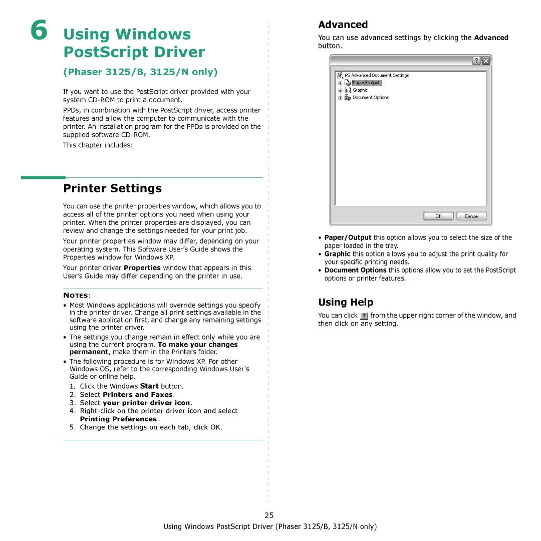 Xerox 3124 manual Using Windows PostScript Driver, Advanced 