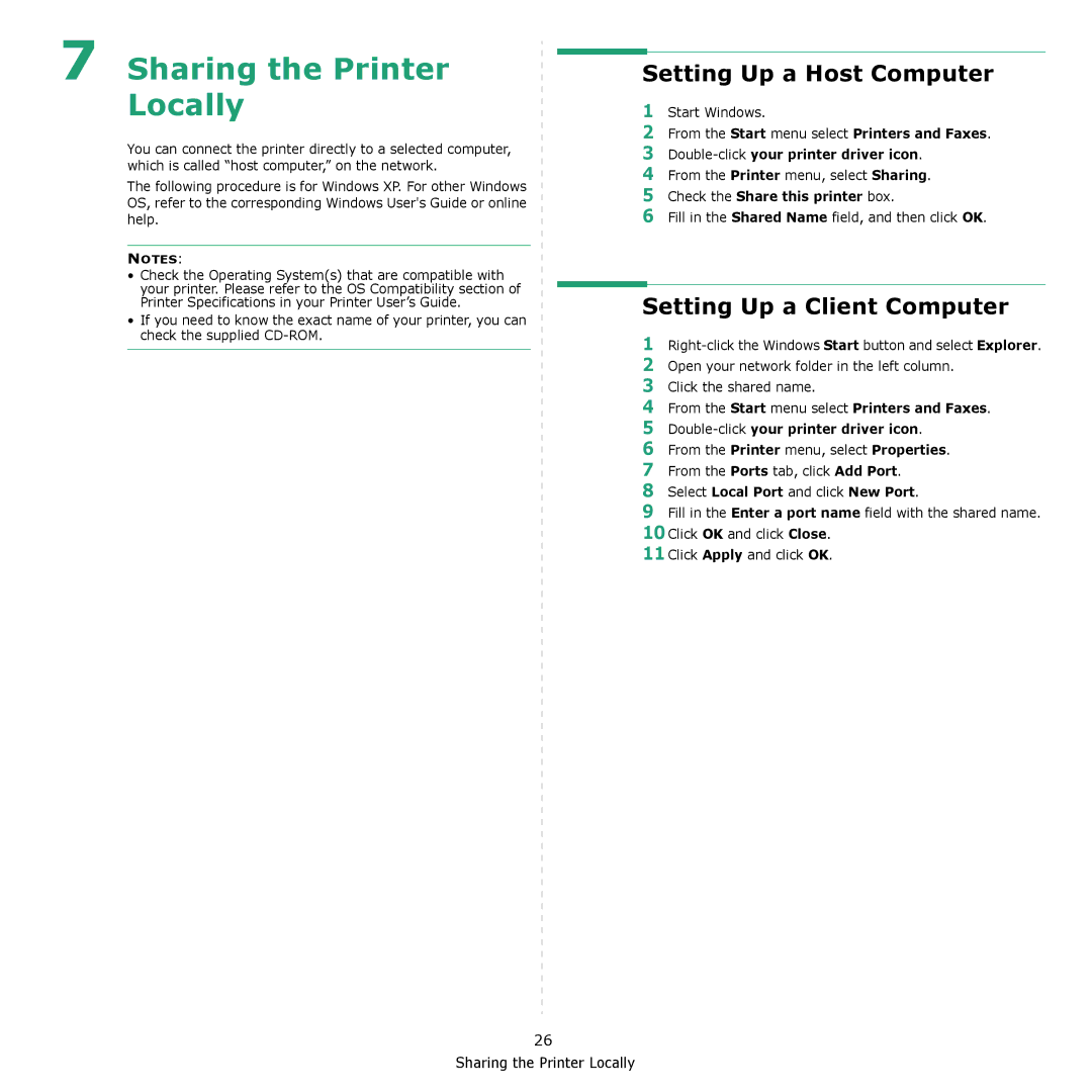 Xerox 3124 manual Sharing the Printer Locally, Setting Up a Host Computer, Setting Up a Client Computer 