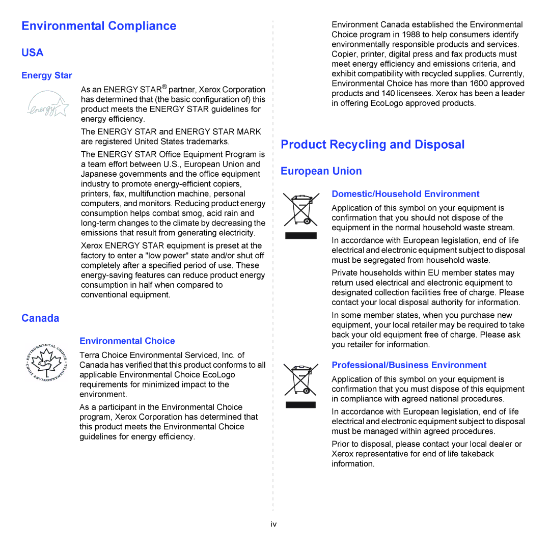 Xerox 3124 manual Environmental Compliance 