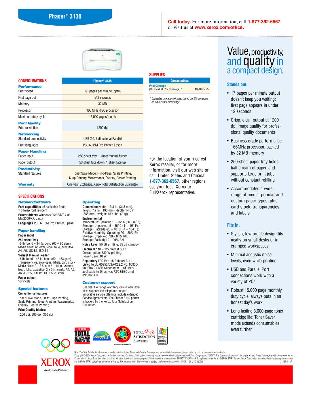 Xerox 3130 manual Configurations, Supplies, Specifications 