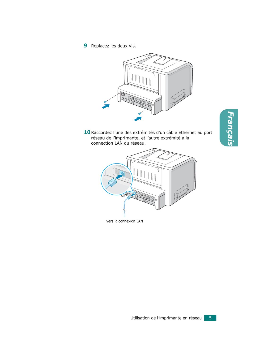 Xerox 3150 manual Vers la connexion LAN 