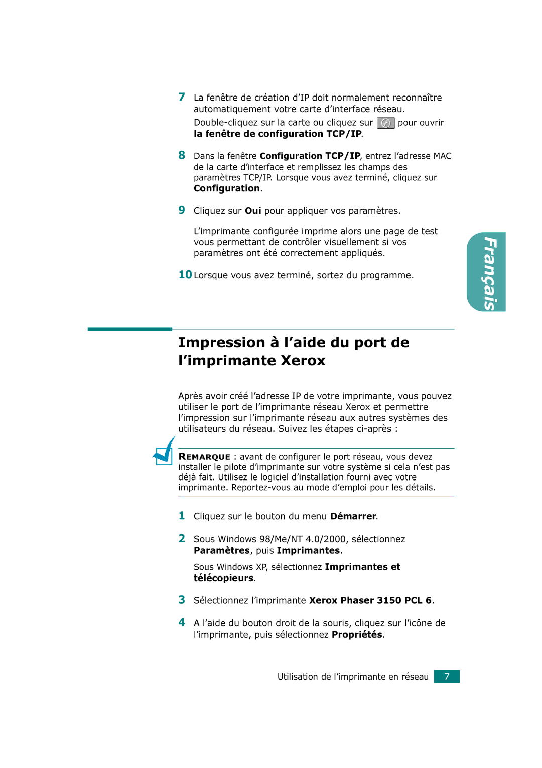 Xerox 3150 manual Français 