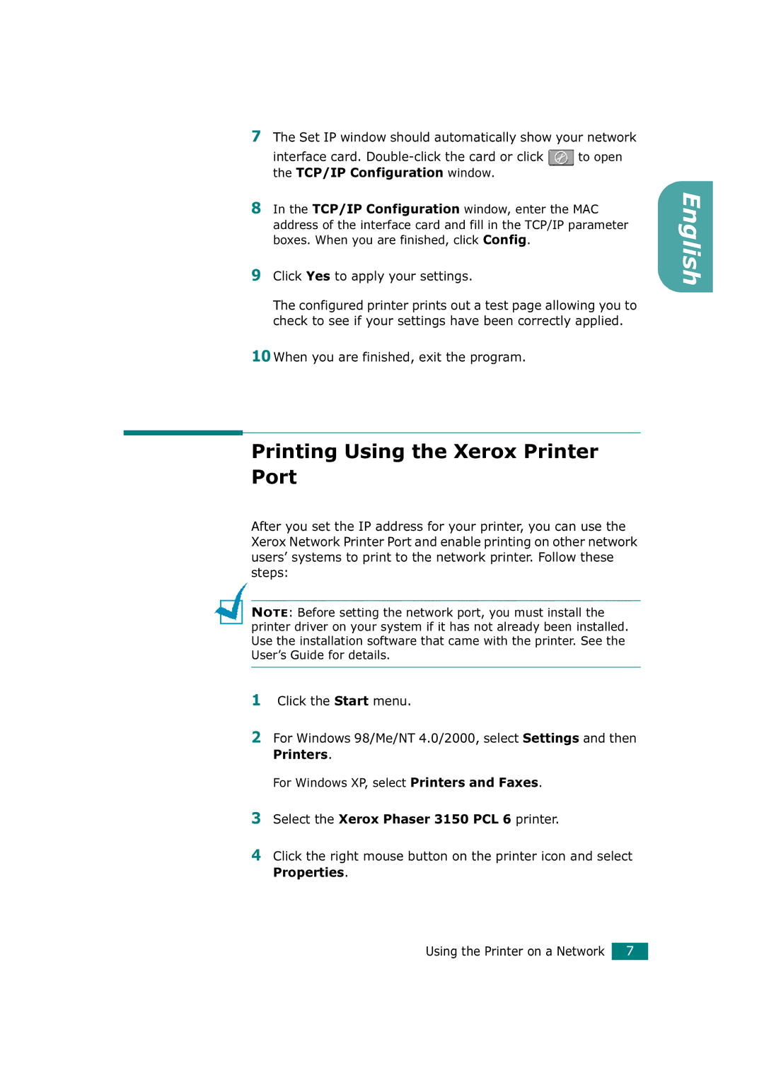 Xerox 3150 manual Printing Using the Xerox Printer Port 