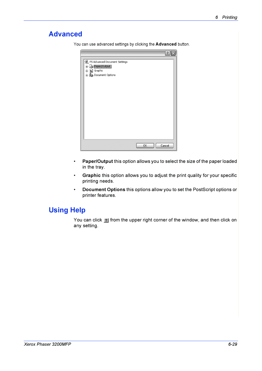 Xerox 3200MFP manual Advanced, Using Help 