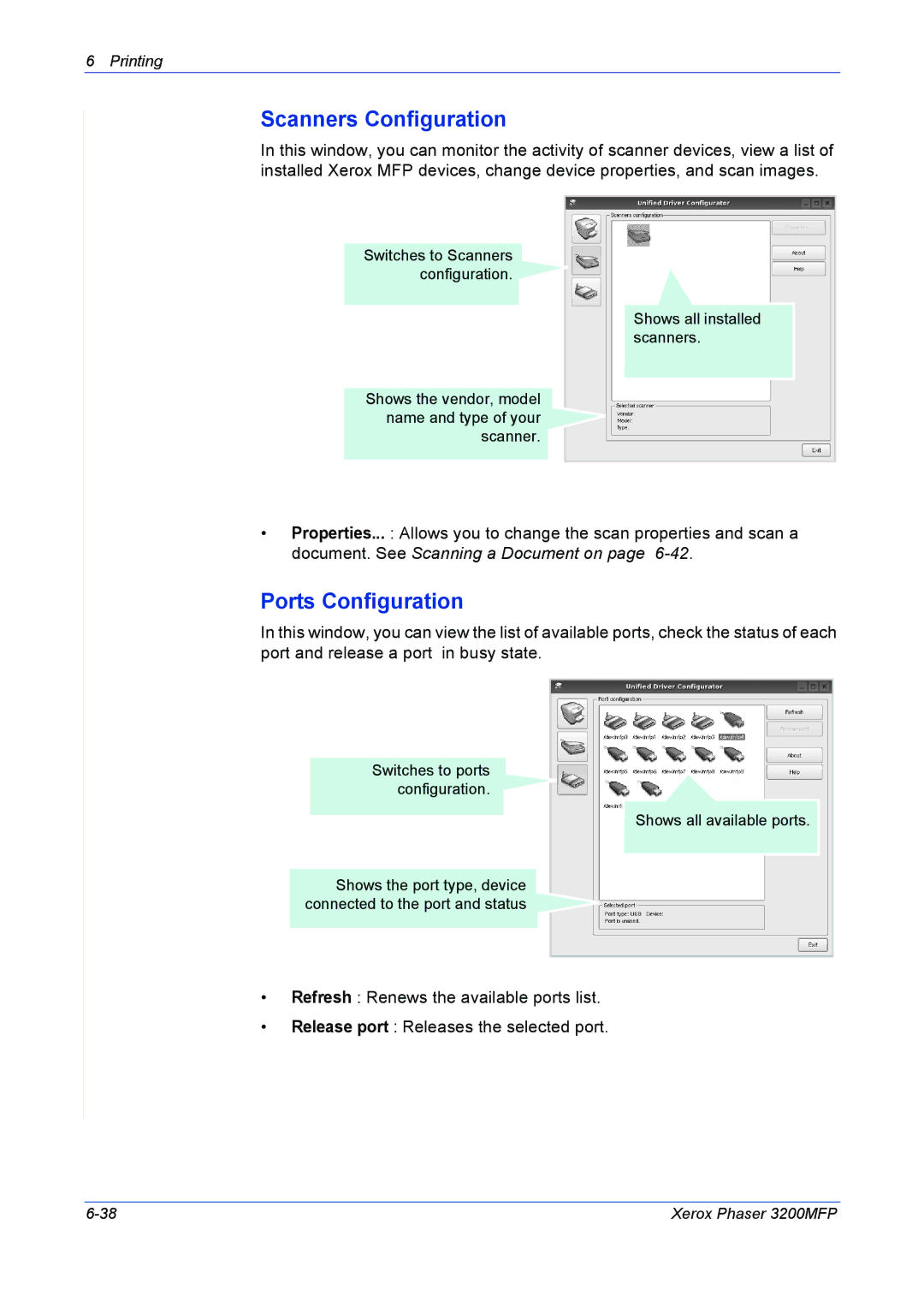 Xerox 3200MFP manual Scanners Configuration, Ports Configuration 