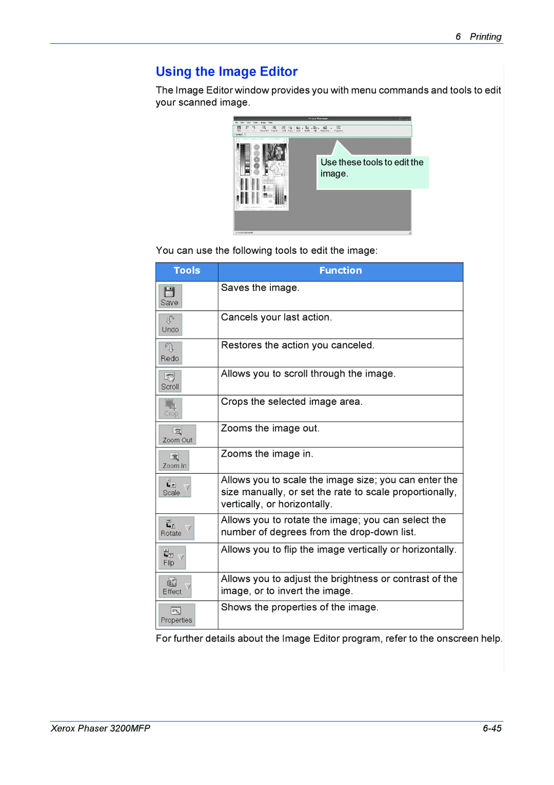 Xerox 3200MFP manual Using the Image Editor 