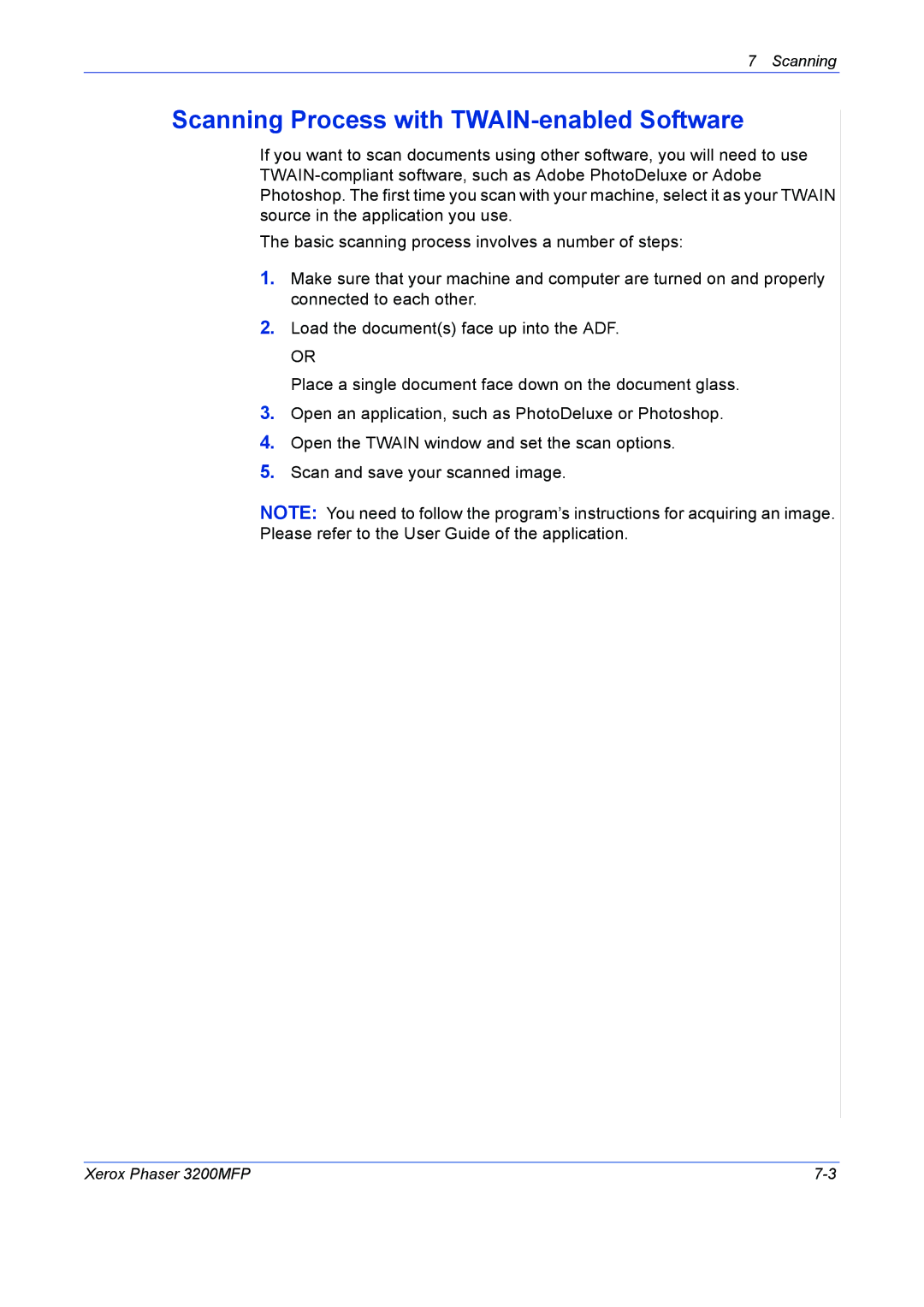 Xerox 3200MFP manual Scanning Process with TWAIN-enabled Software 