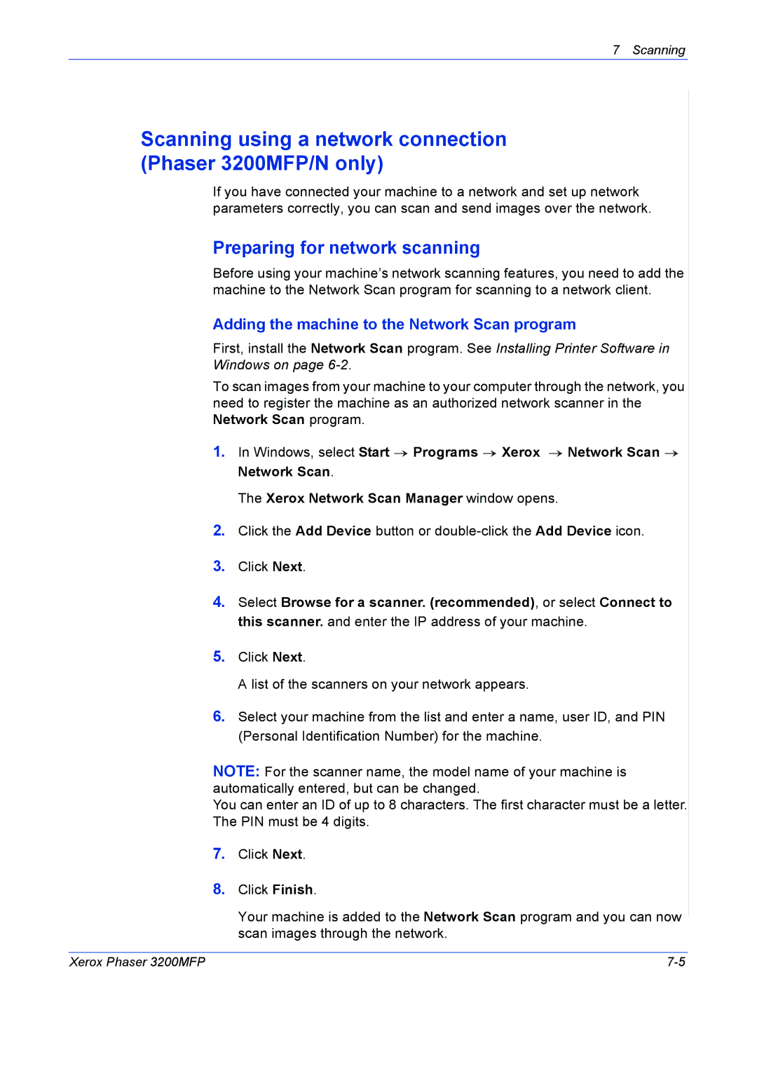 Xerox manual Scanning using a network connection Phaser 3200MFP/N only, Preparing for network scanning 