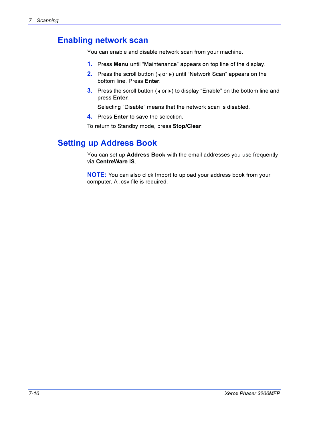 Xerox 3200MFP manual Enabling network scan, Setting up Address Book 