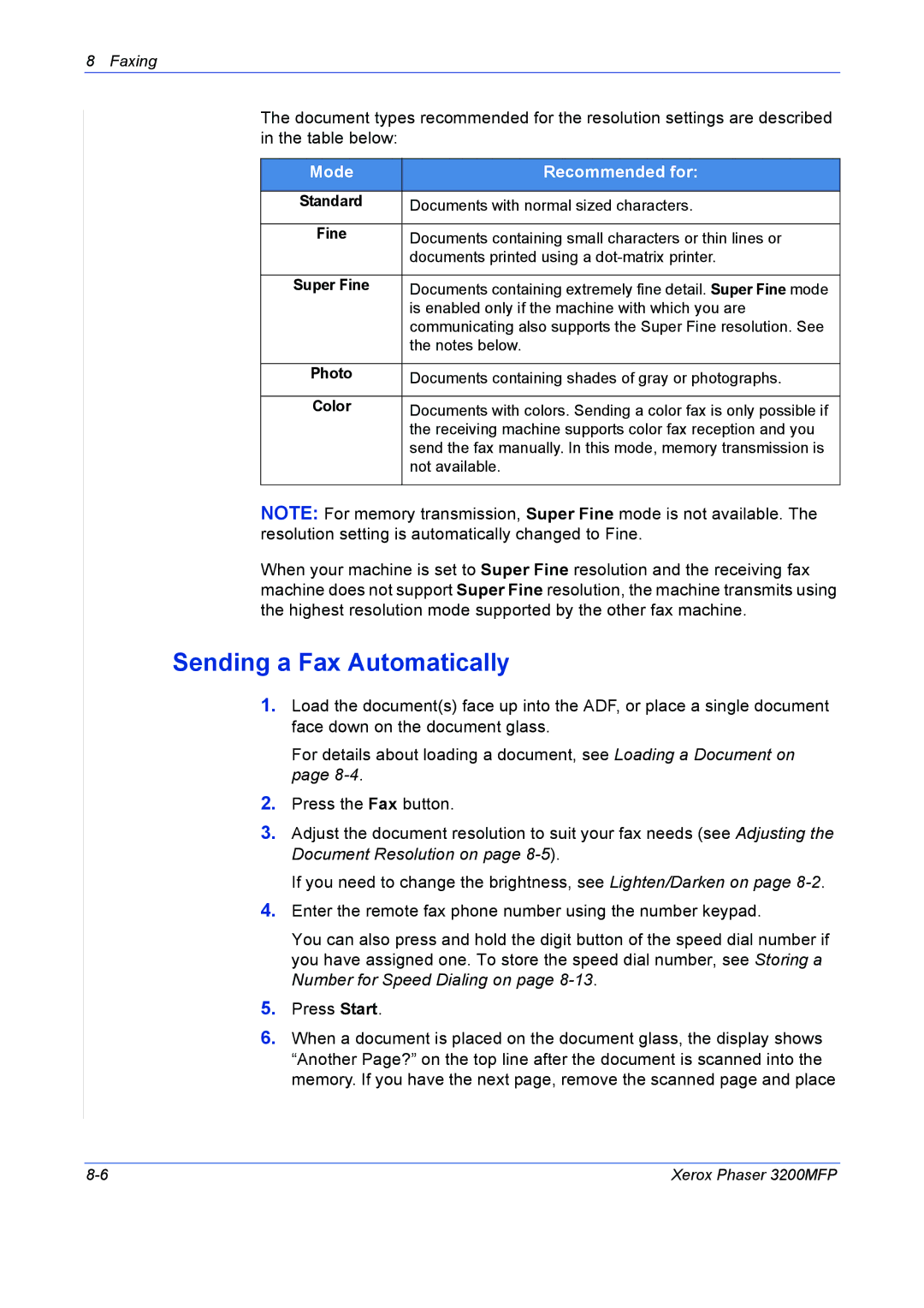 Xerox 3200MFP manual Mode Recommended for 