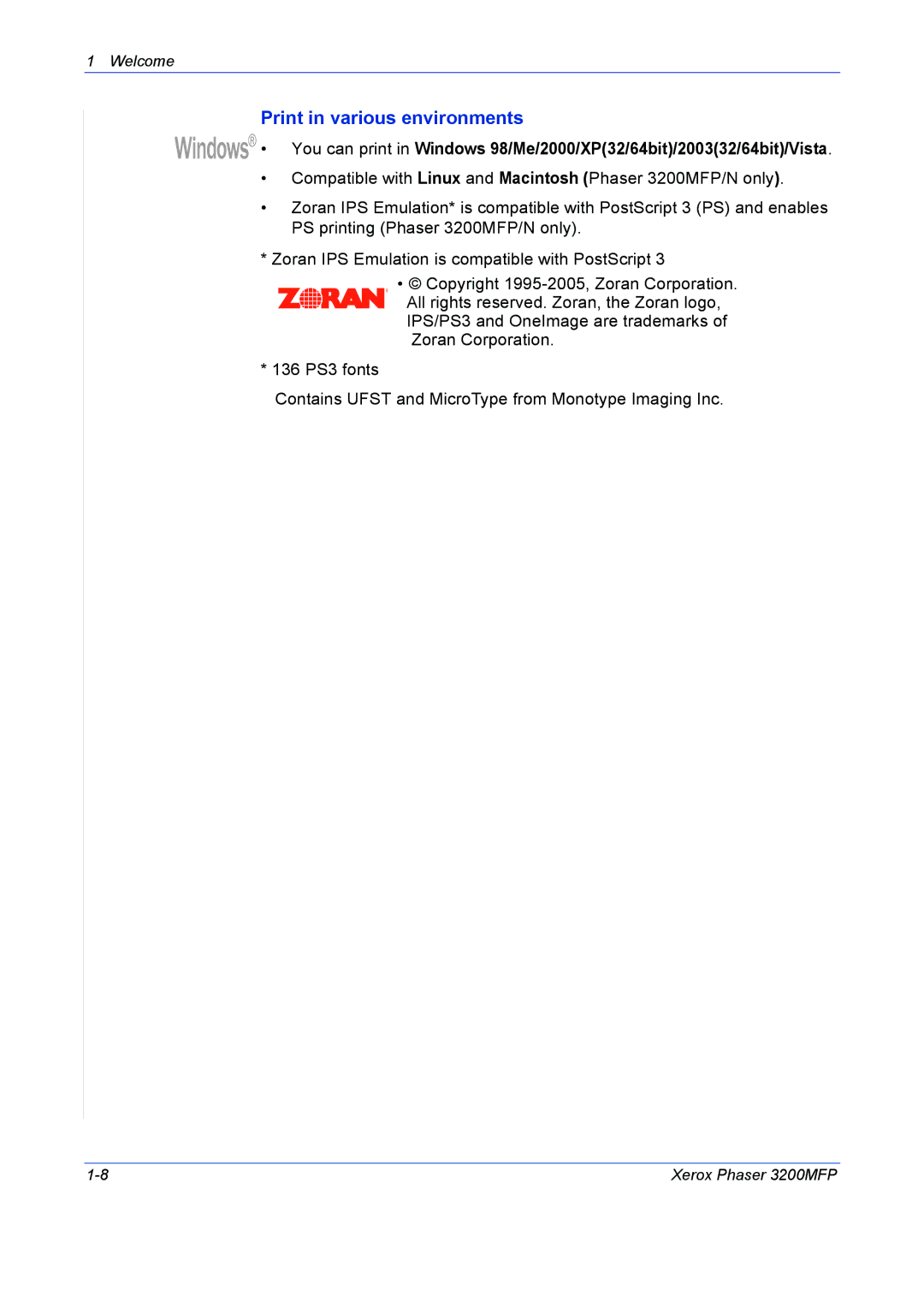 Xerox 3200MFP manual Print in various environments 