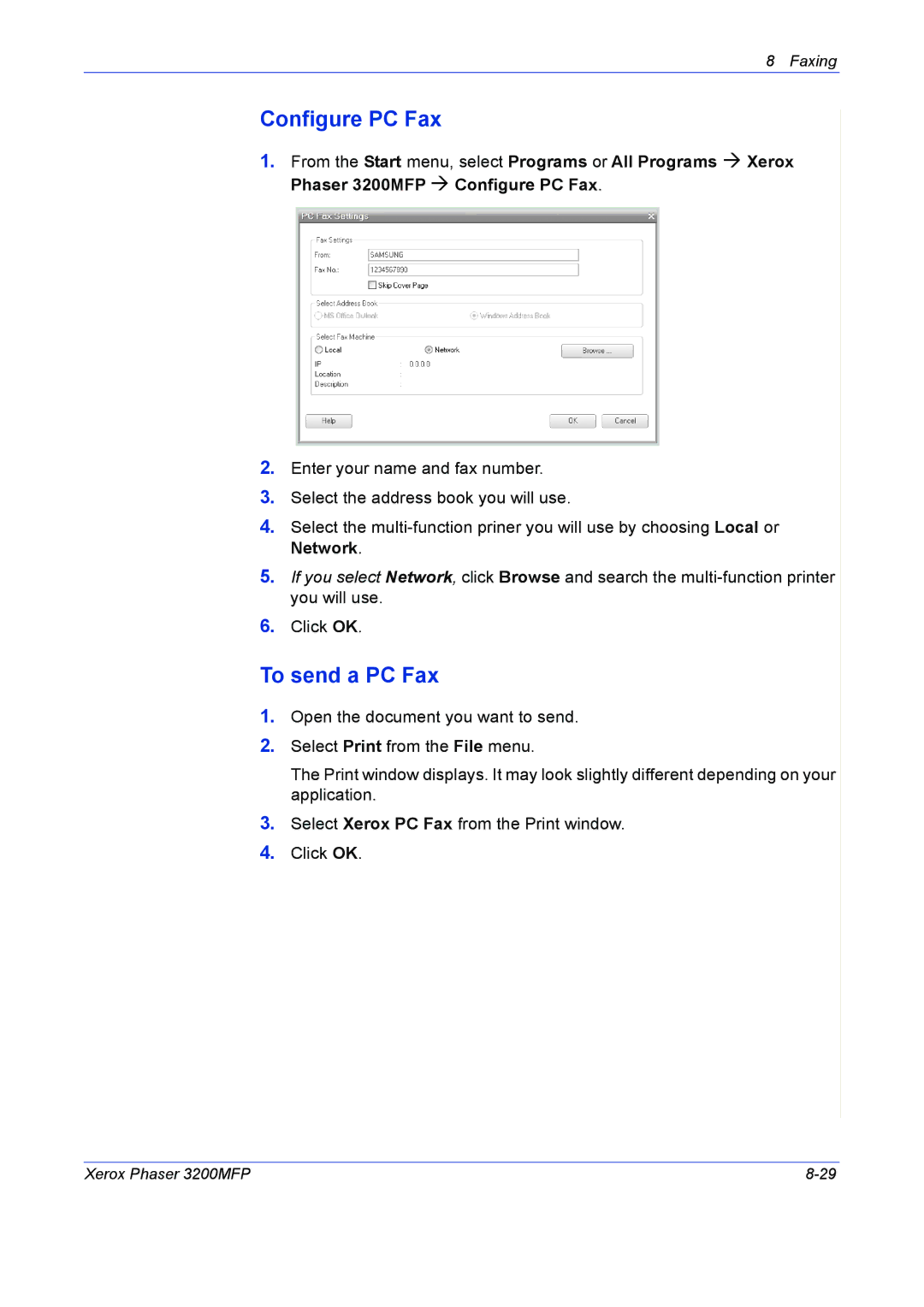 Xerox 3200MFP manual Configure PC Fax, To send a PC Fax 