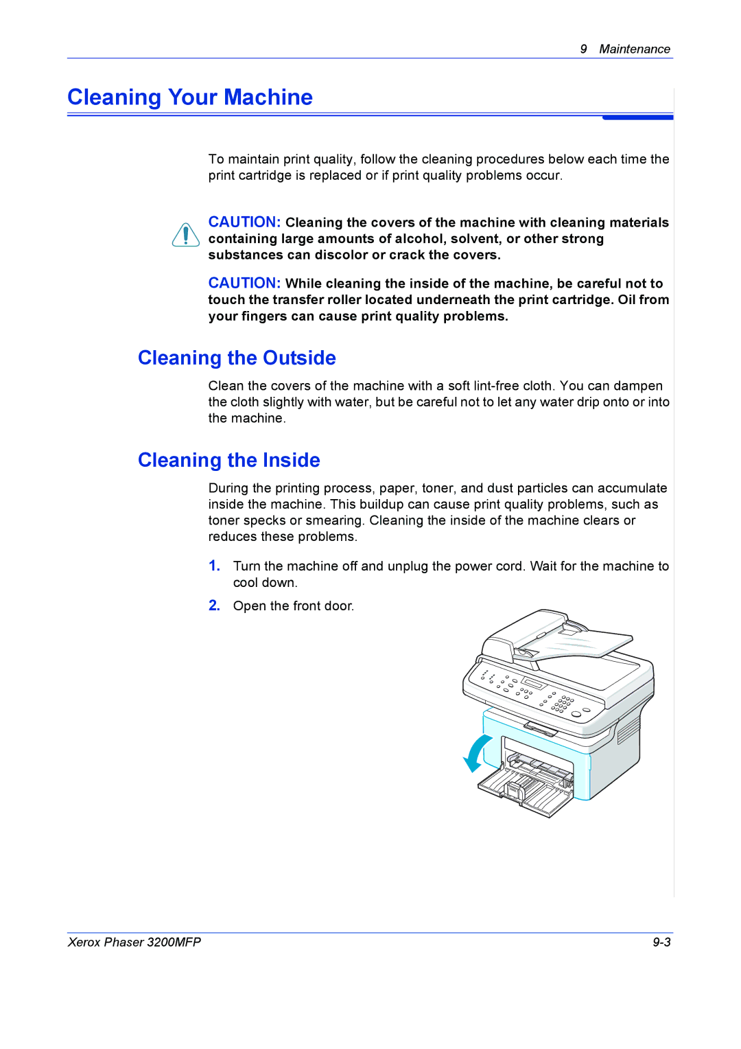 Xerox 3200MFP manual Cleaning Your Machine, Cleaning the Outside, Cleaning the Inside 