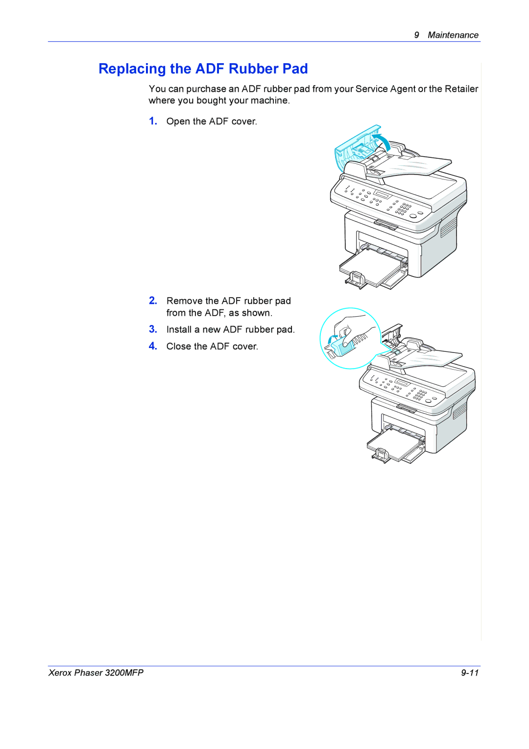 Xerox 3200MFP manual Replacing the ADF Rubber Pad 