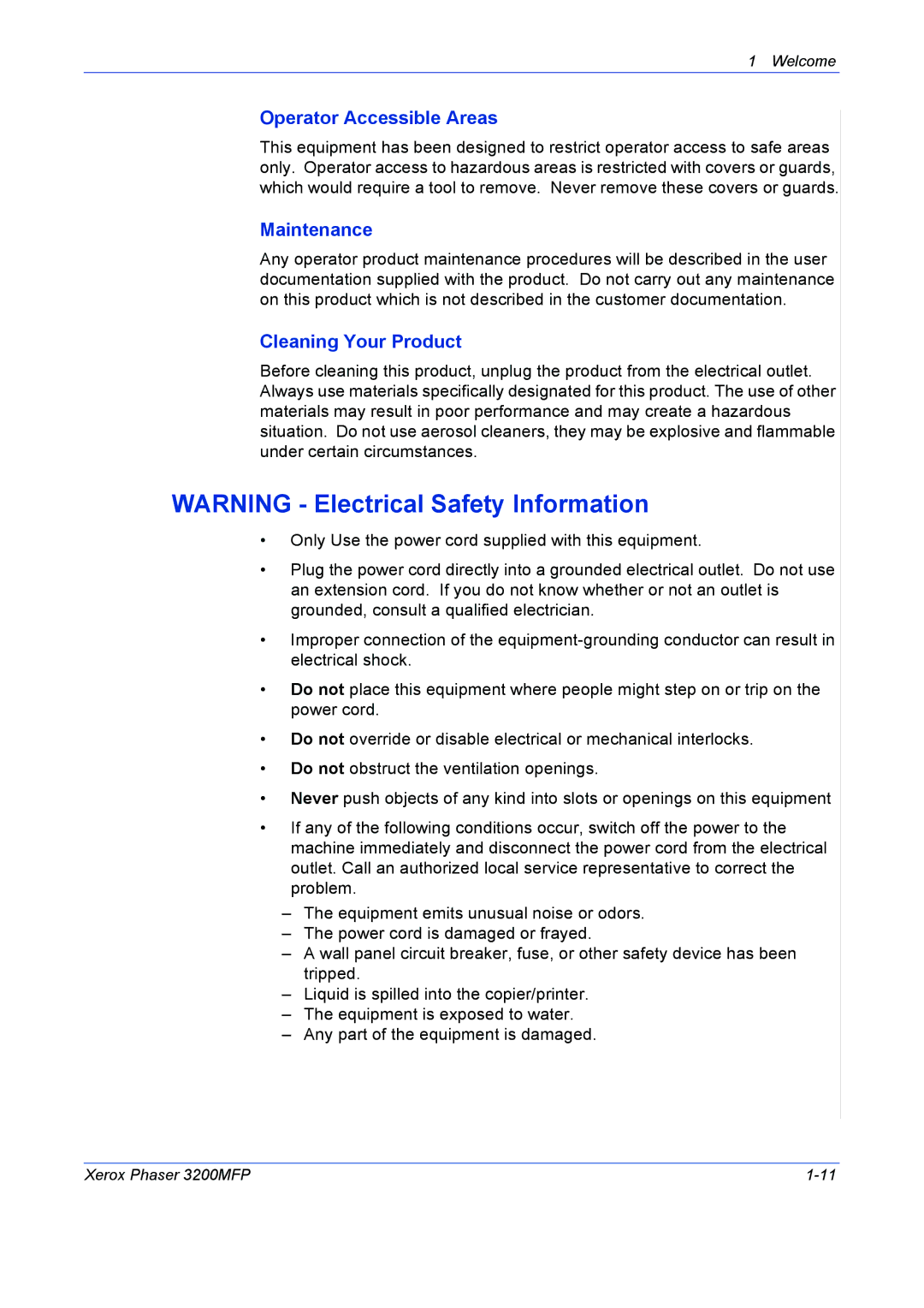 Xerox 3200MFP manual Operator Accessible Areas, Maintenance, Cleaning Your Product 